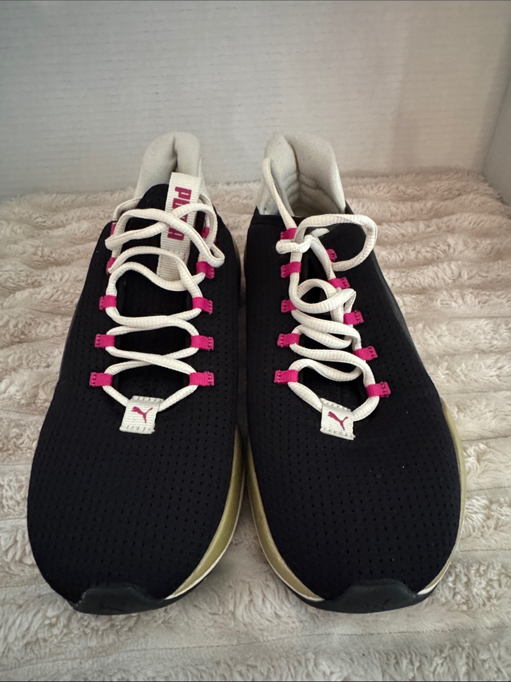 PUMA Women's Black Athletic Sneakers with Pink Accents